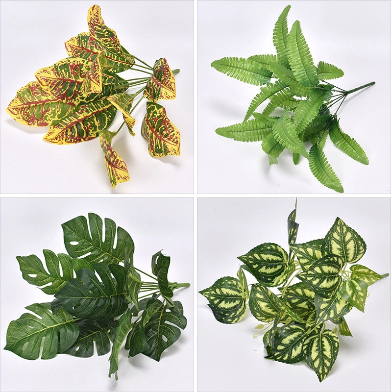 Simulation Plant Green Plant Potted Plant Wall Matching Material Decoration Simulation Leaf Glue Green Lopus Leaf False Grass