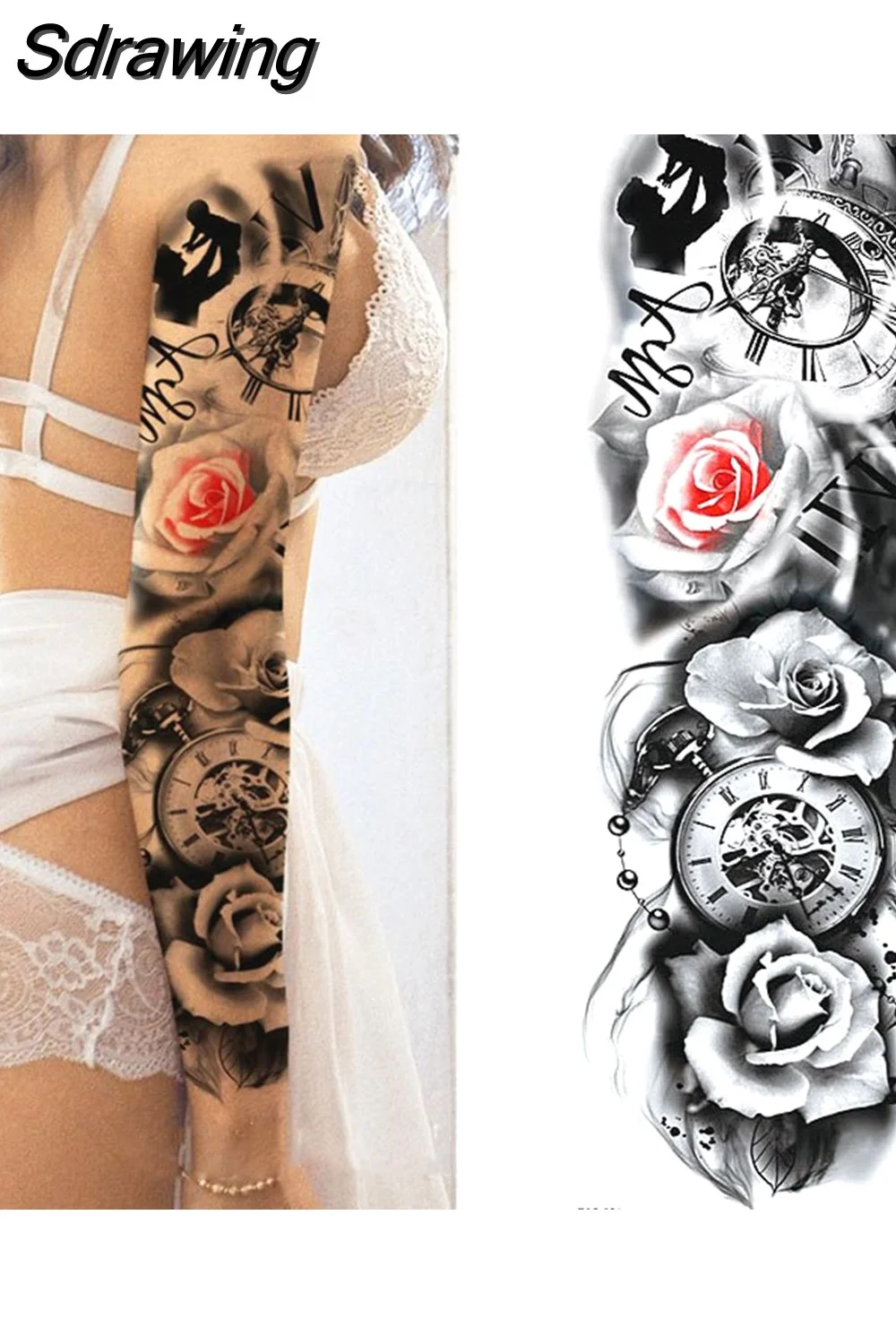 Sdrawing Sheets Full Arm Leg Extra Large Temporary Tattoos, Body Art For Men And Women - Wolf,Tiger,Bear,Warrior,Tribal Symbol 405-1