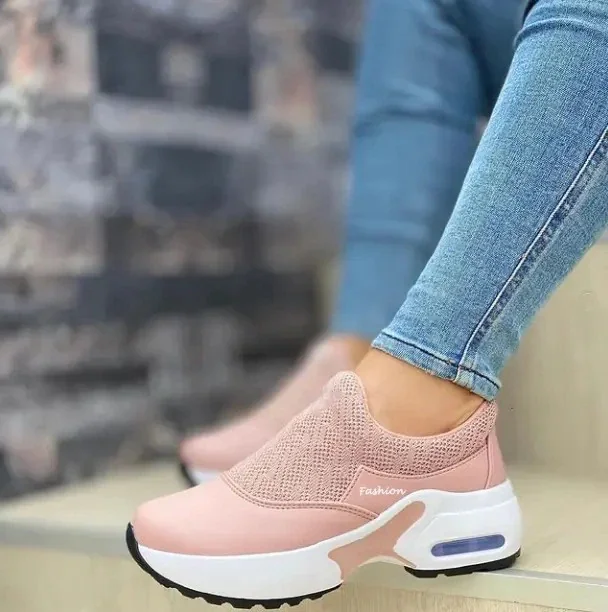 Qjong Zapatillas Mujer 2022 Fashion Mesh Platform Sneakers Breathable Casual Sports Shoes Women's Wedge Loafers Chaussure Femme
