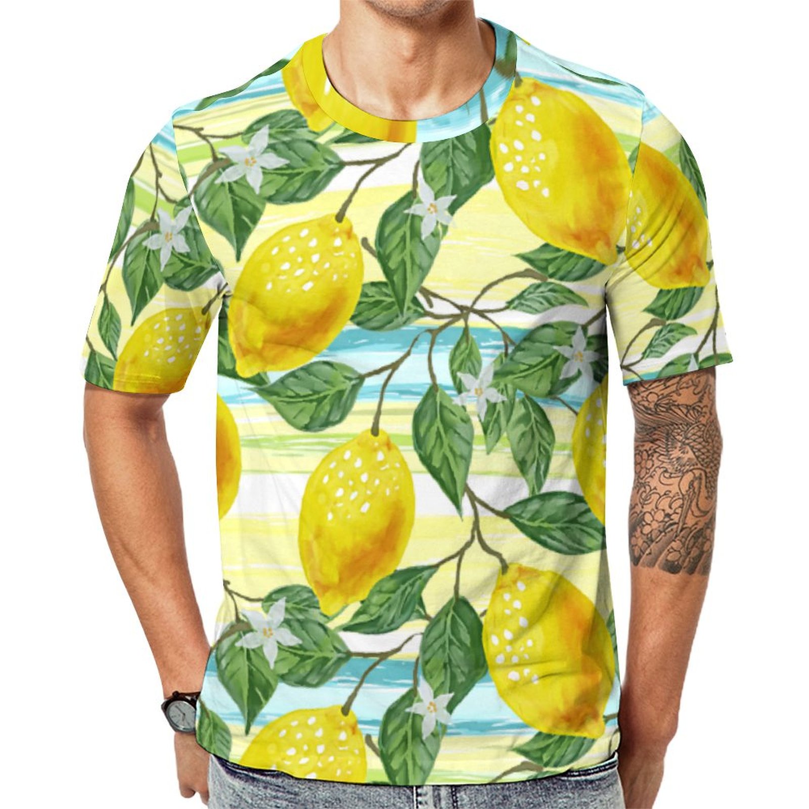 Cute Hip Tropical Summer Lemons Fruit  Short Sleeve Print Unisex Tshirt Summer Casual Tees for Men and Women Coolcoshirts