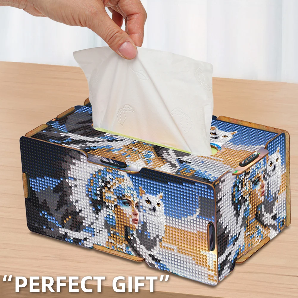 Owl Indian Diamond Painting Tissue Box Wooden Diamond Art Tissue Storage Box