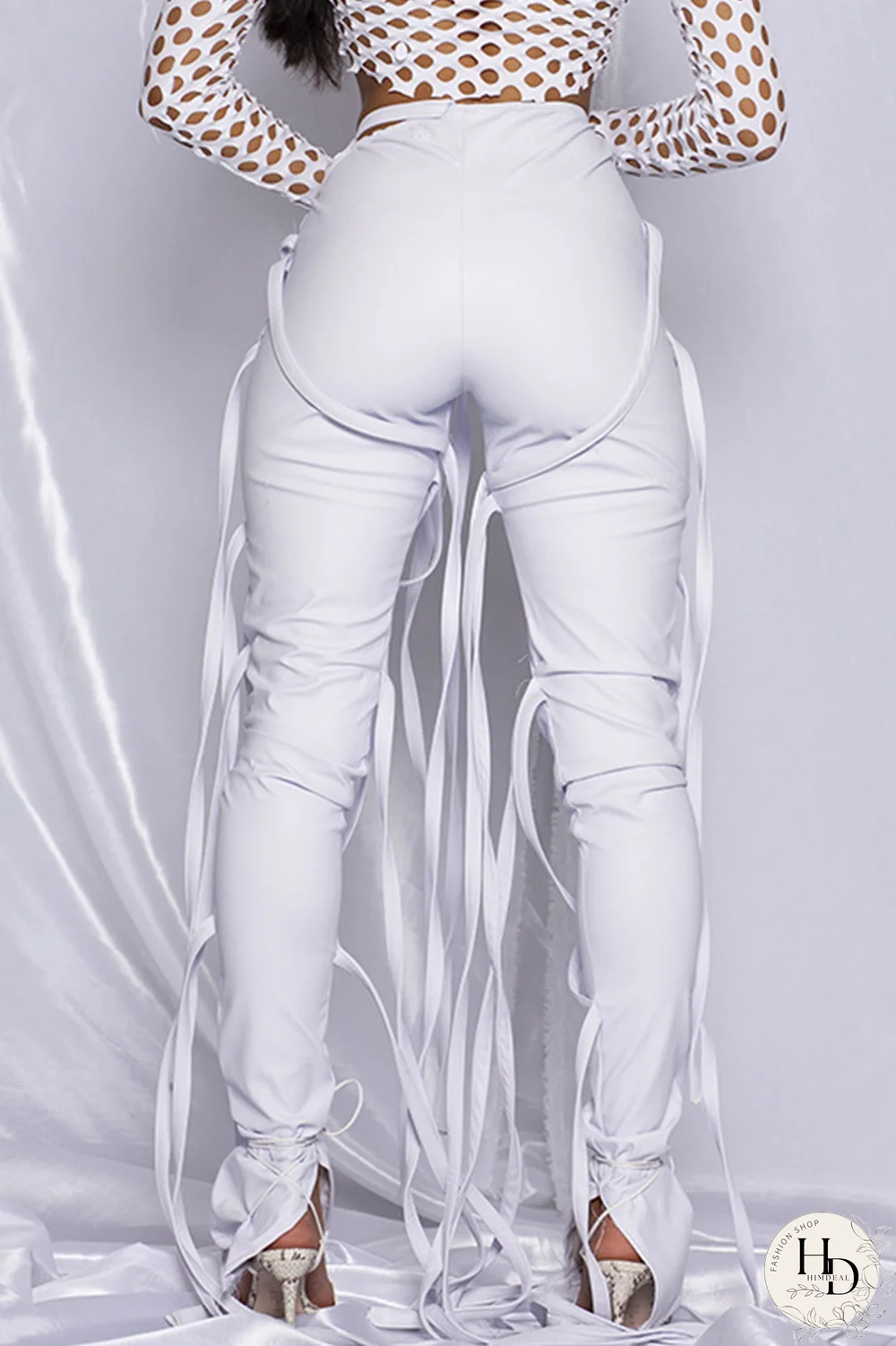 White Street Patchwork Draw String Skinny Mid Waist Speaker Bottoms