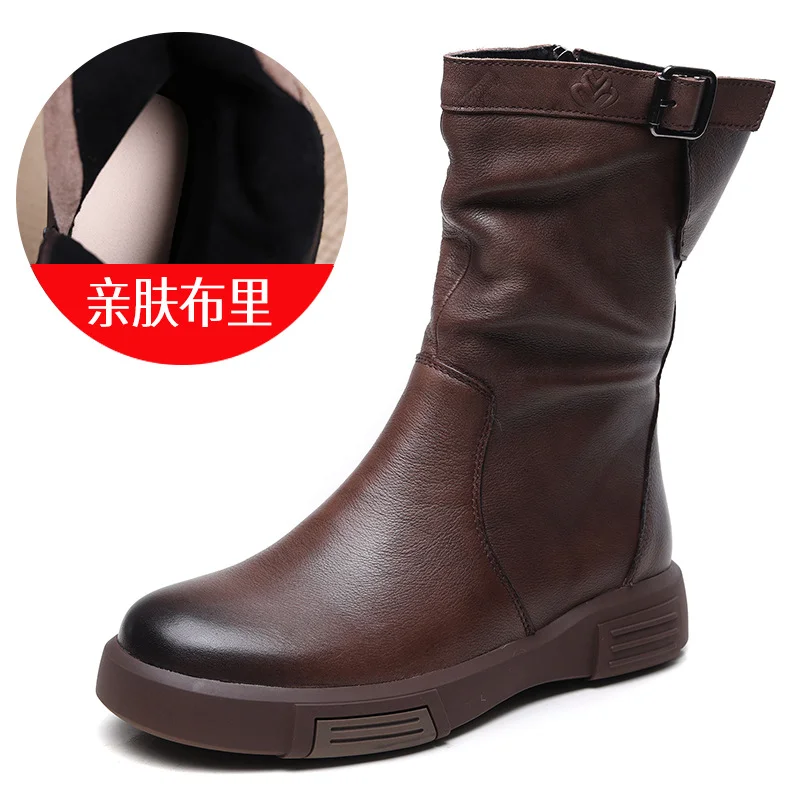Yyvonne Kraft Retro-Winded Sleet Boots Women Autumn And Winter New Horse Boots Flat-Bottomed Knight Boots Side Zippered Work-In-Work Martin Boots