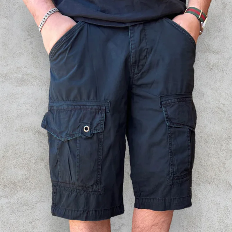 Vintage Blue Pocket Washed Distressed Bermuda Cropped Shorts