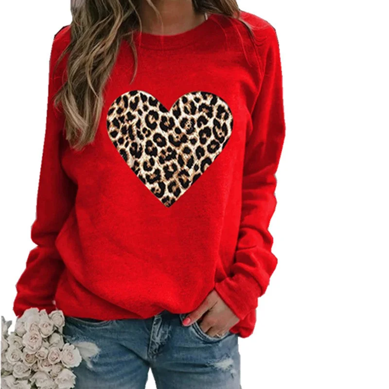 Uveng Round Neck Leopard Print Heart Printing Hooded Veet Coats