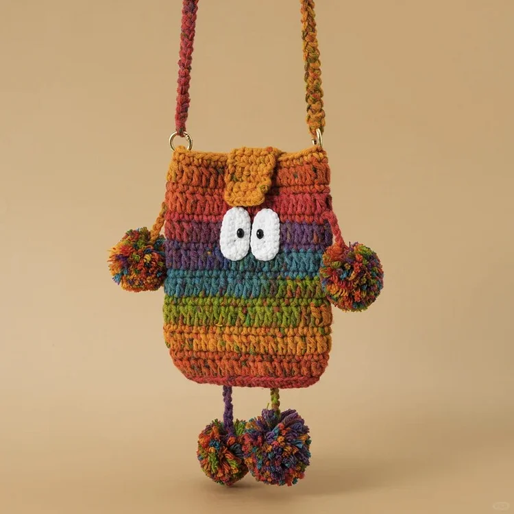 Lulusnow Handmade Multicolor Red Monster Bag Cute Gift for Kids or Fun-Loving Adults Crochet Crossbody MINIBag Phone Bag