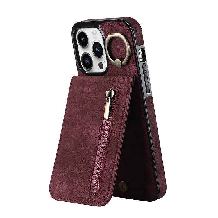 Zipper Cards Holder Leather Wallet Phone Case For iPhone 14 15 Pro Max 12 11 13Mini XS X XR 8 7 Plus Anti-drop Kickstand Cover