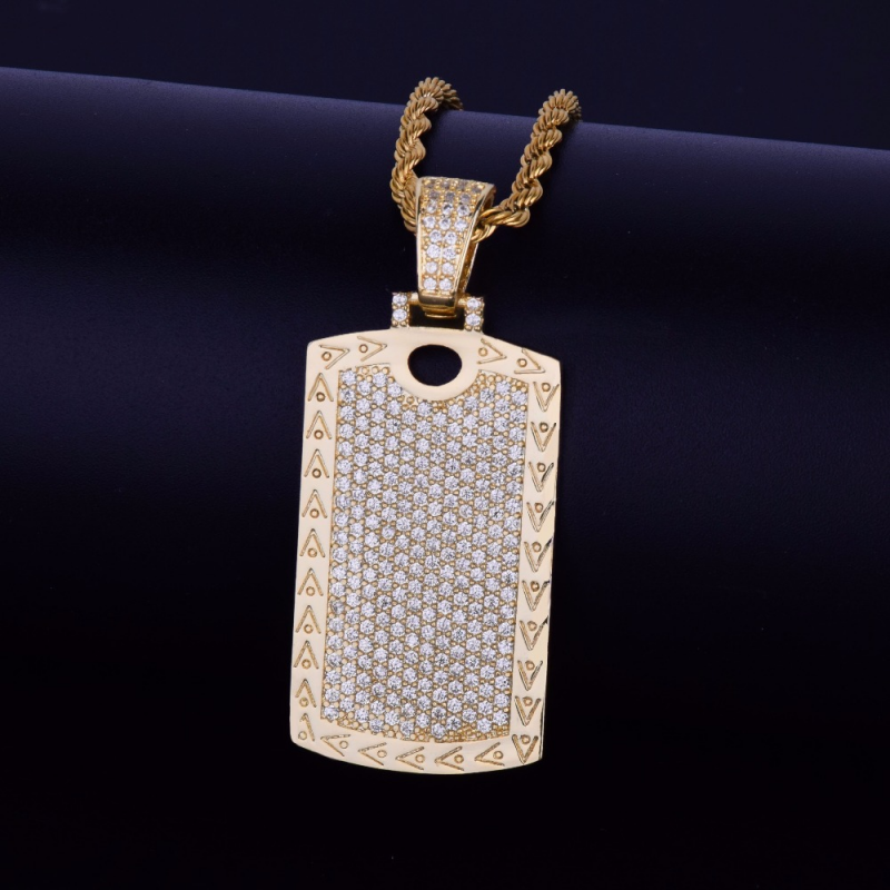 Iced Out Dog Tag Necklace Pendant Bling Hip Hop Jewelry-VESSFUL