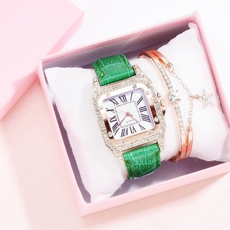 TikTok Internet Popular Women’s Watch Fashionable Square Case Women’s Quartz Watch Square Diamond Belt Small Square Watch Set Wristwatch