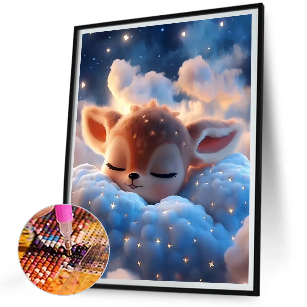 Full Round Diamond Painting 30*40cm - Deer Sleeping On The Cloud