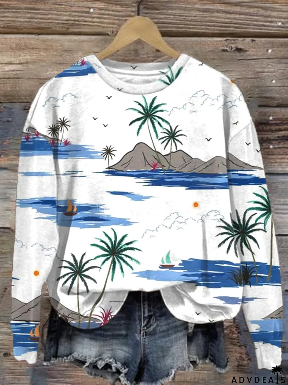 Hawaiian Palm Tree Print Long Sleeve Sweatshirt