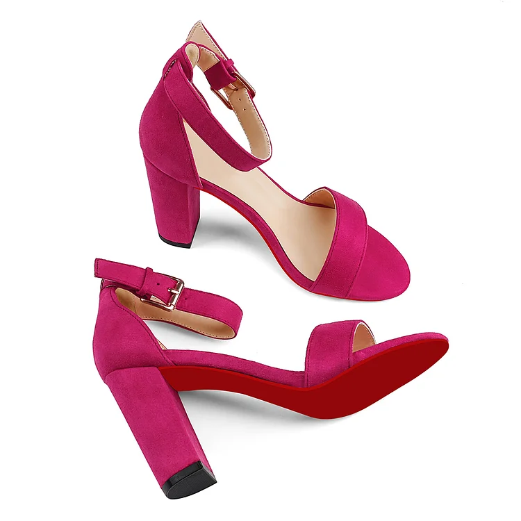 90mm Women's Red Bottoms Sandals Chunky Block High Heels Ankle Strap Heeled Sandals VOCOSI VOCOSI