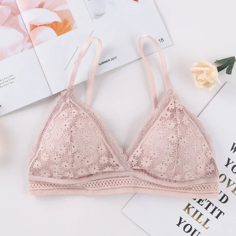 Women's Lace Bra Beauty Without Underwire Wrap Back Comfortable Chest Daisy Bra Stretch Triangle Coaster Underwear