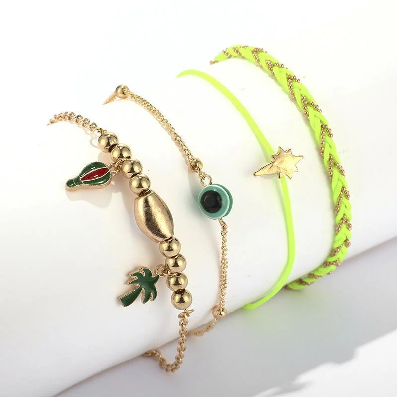 Women plus size clothing 4 Piece Cactus Coconut Tree Pendant Hand Braided Rope Anklet Wholesale Cheap Jewelry-Nordswear