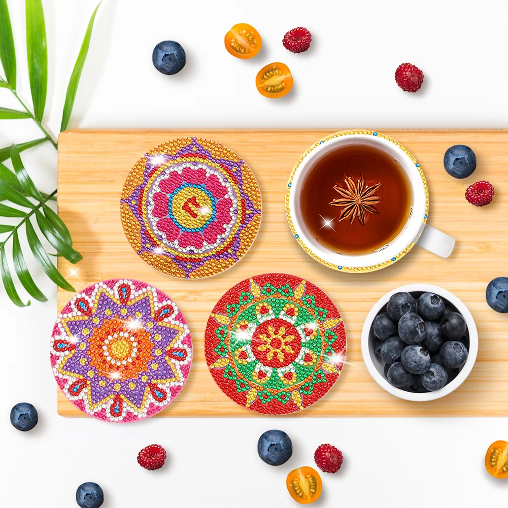 8pcs DIY Diamonds Painting Coaster Datura Wooden Crafts for Kids Gifts