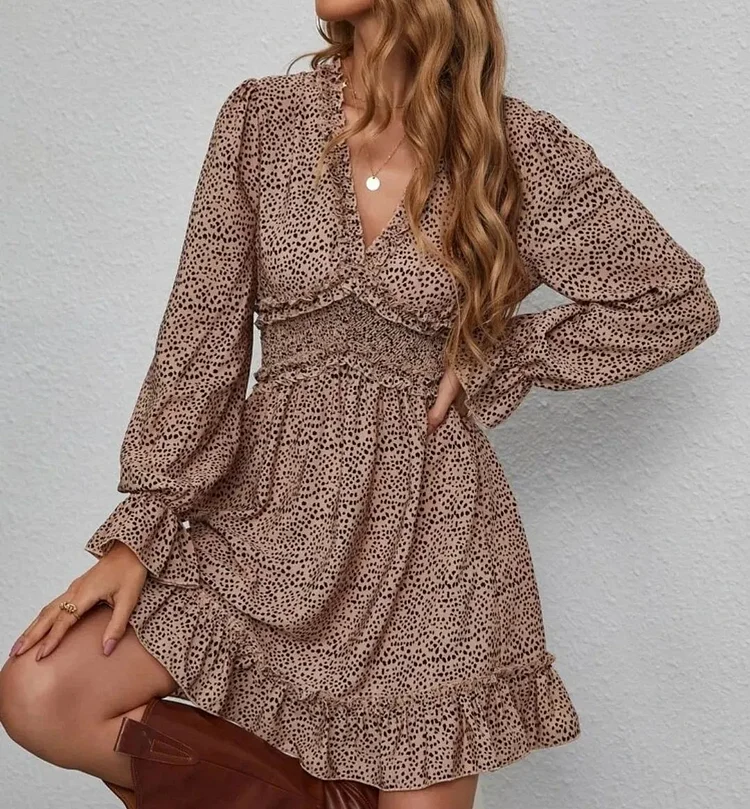 V-neck boho style print dress