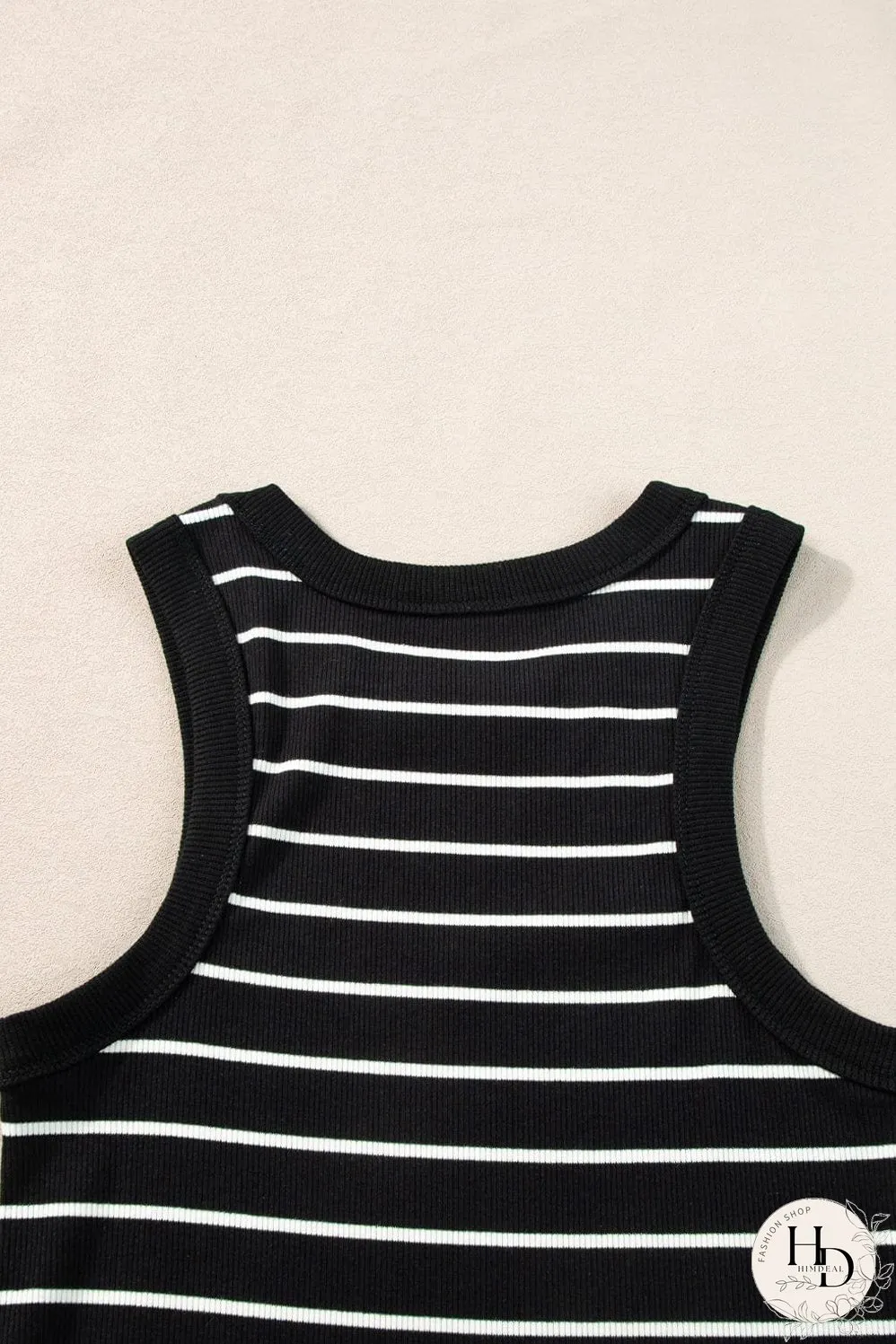 Chic Striped Ribbed Tank Style Mini Dress