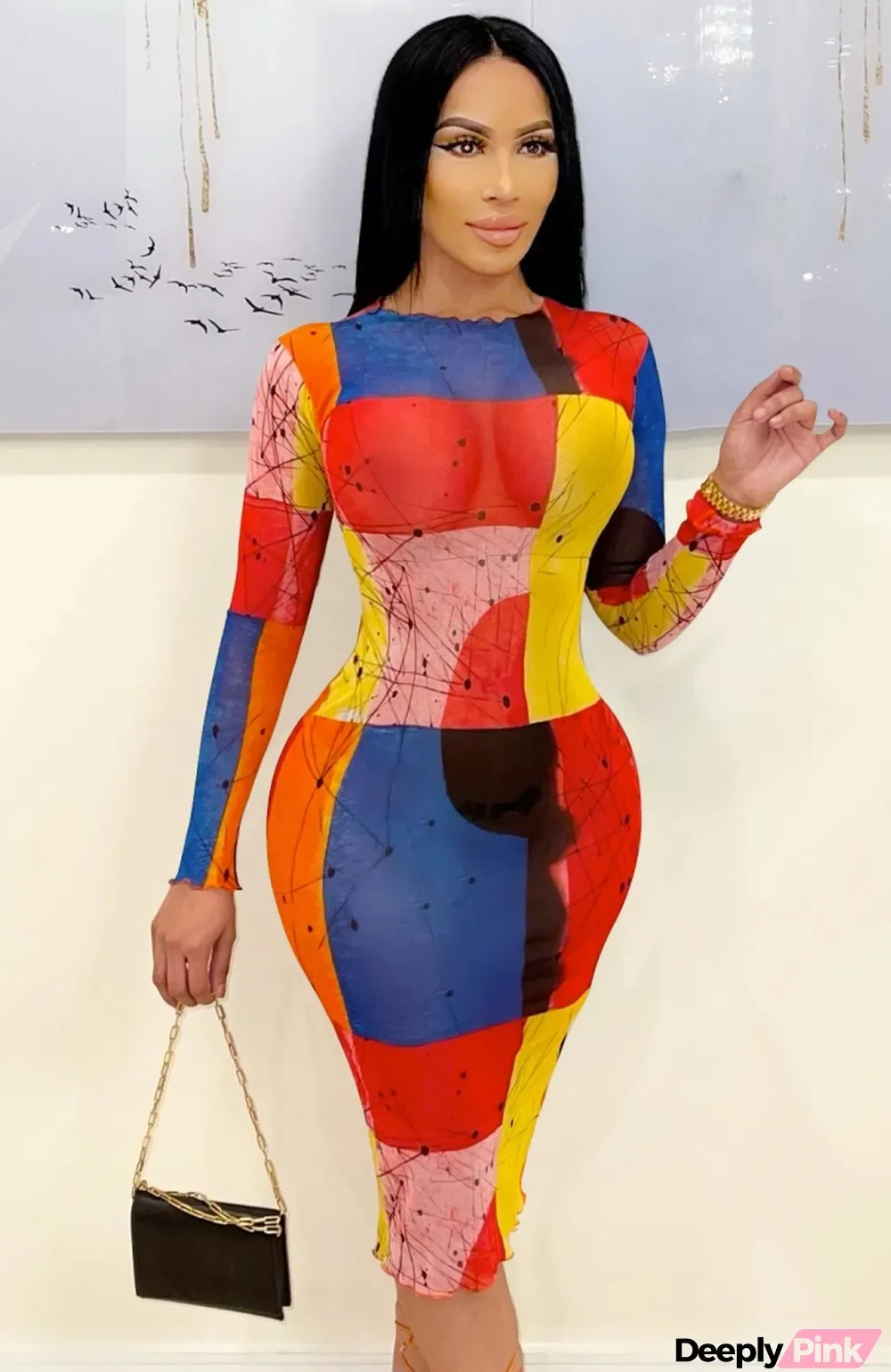Autumn Color Block Print Party Sexy Bodycon Dress