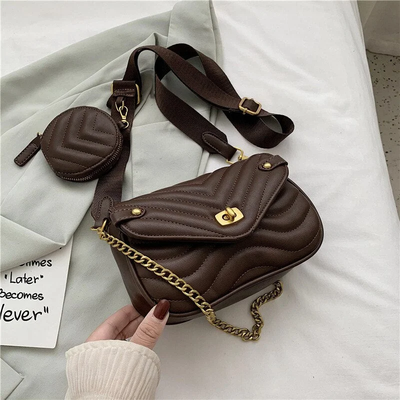 Small Crossbody Purses for Women Pu Leather Chain Quilted Handbag Designer Shoulder Bags Mini Coin Cellphone Purse Set 2pcs B072