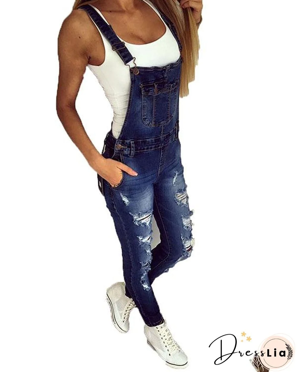 Women's Casual Holiday Hollow Out Denim Jumpsuit