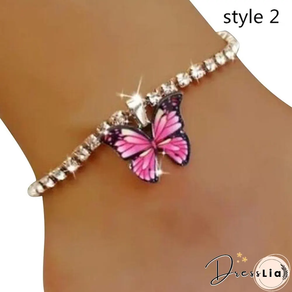 Style Butterfly Pendant Anklet for Women Beach Foot Jewelry Crystal Chain Anklets Bracelet