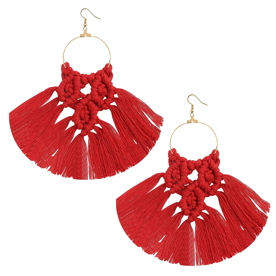 Dvacaman 2020 New Design Bohemian Leaf Shape Tassel Earrings For Women Fashion Weave Macrame Cotton Thread Earrings Drop Jewelry