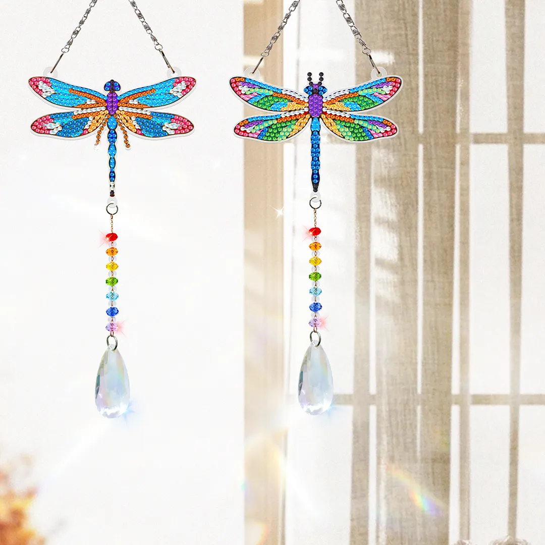 2Pcs Dragonfly DIY Double-Sided Diamond Painting Hanging Kits Diamond Painting Suncatcher Craft Kit for Home Garden Wall Decor Gift