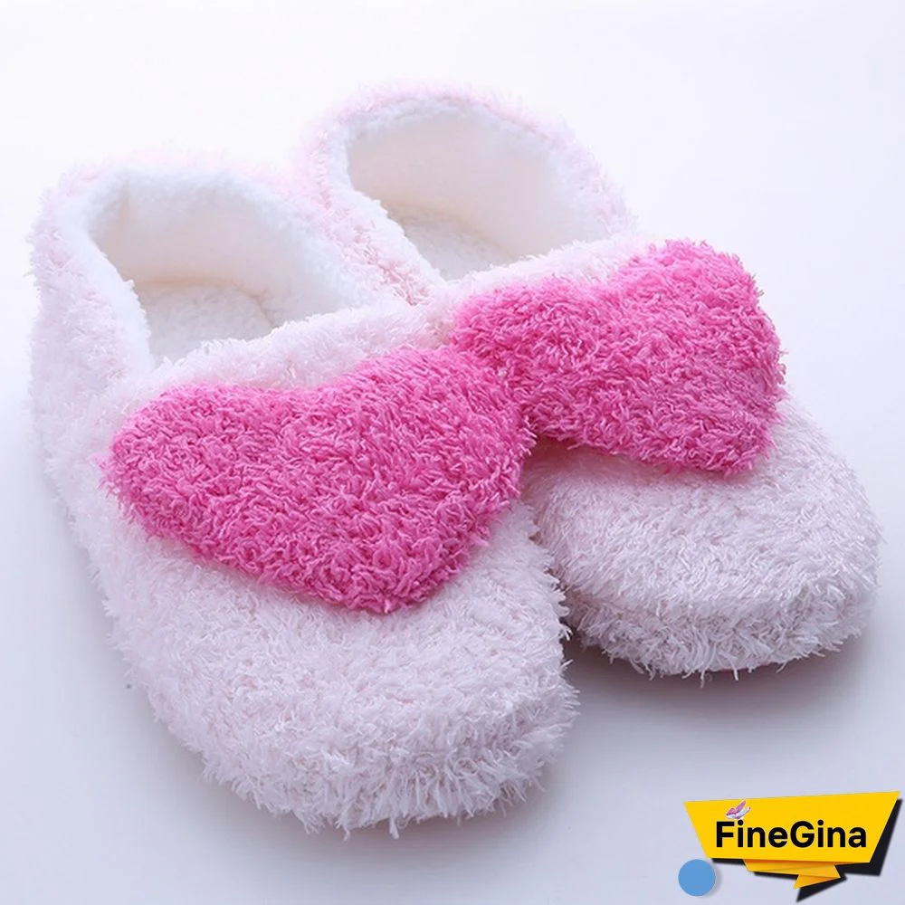 Lovely Big Heart-Shaped Women Slippers Warm Soft Sole Plush Home Floor Covered Heel Shoes
