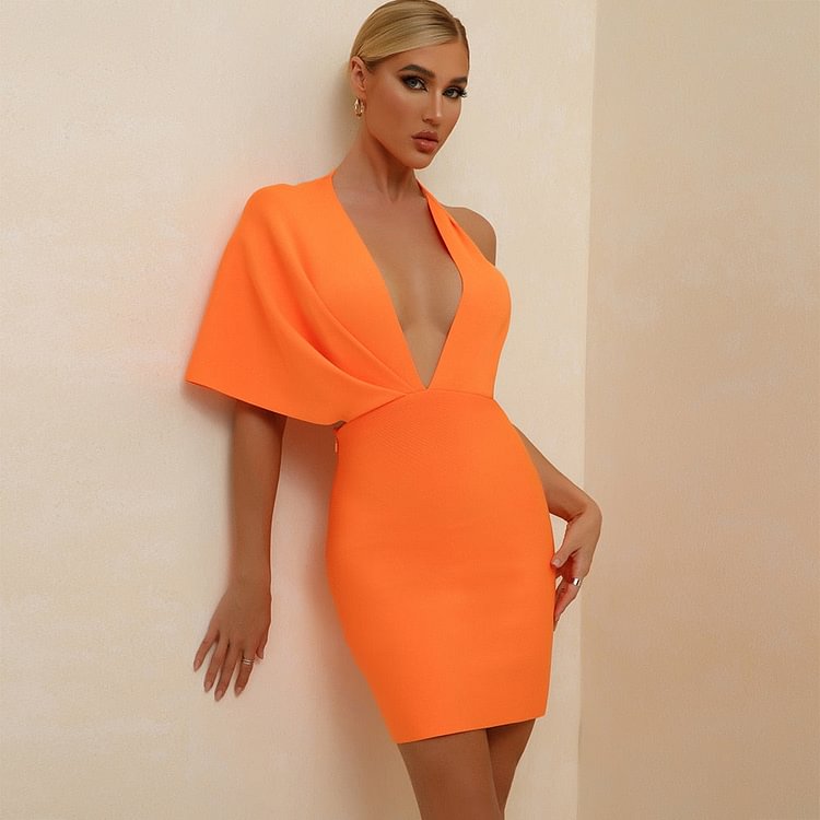 bandage dress summer orange bodycon dress for women sexy v neck backless mini club celebrity party dresses birthday outfit - BlackFridayBuys