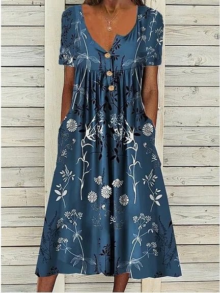 Women's Floral Short Sleeves Midi Dresses