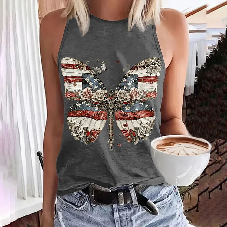 Women's Independence Day Butterfly Printed Tank Top