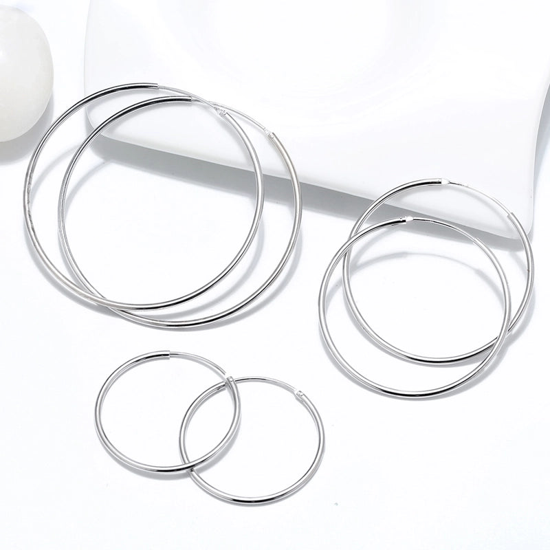 1 Pair 925 Sterling Silver Round Hoop Earrings