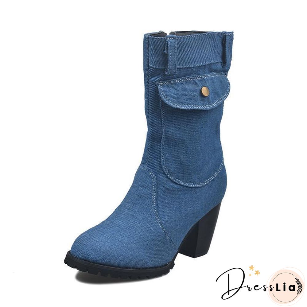 Women Denim Fabric Zipper Boot