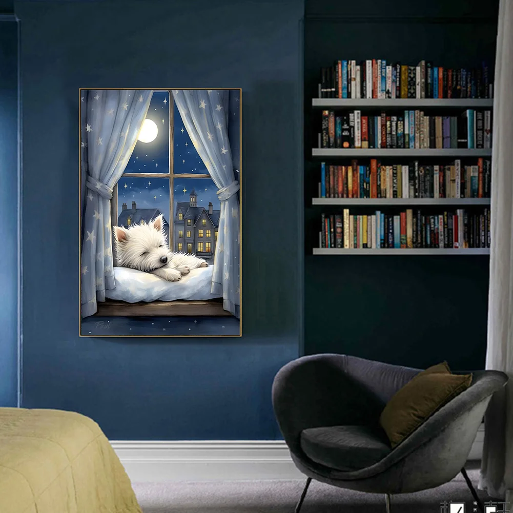 Diamond Painting - Full Round Drill - Windowsill Puppy(Canvas|40*60cm)