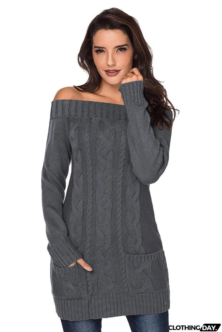 Off-shoulder Cable Knit Sweater Dress