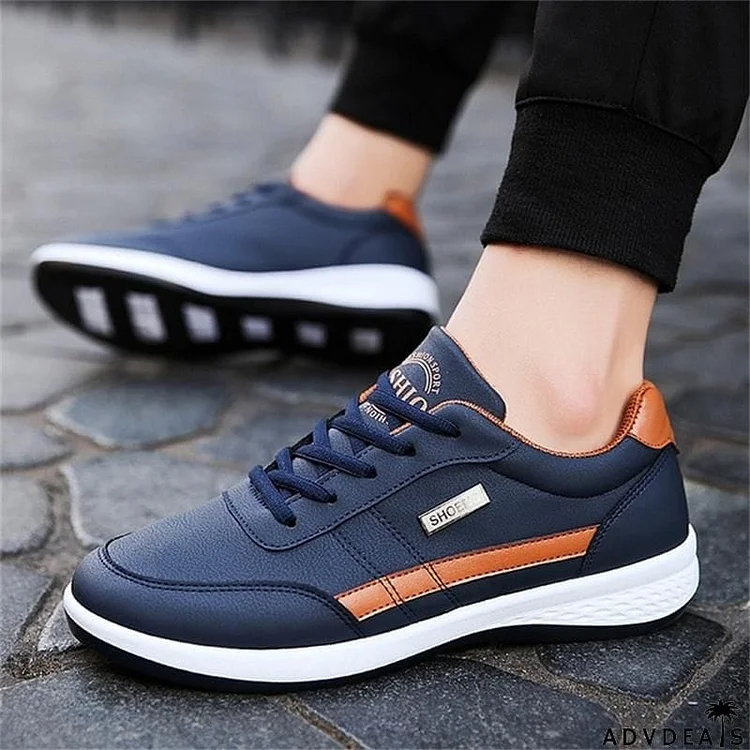 Men's Color Matching Lace-Up Flat Running Sneakers