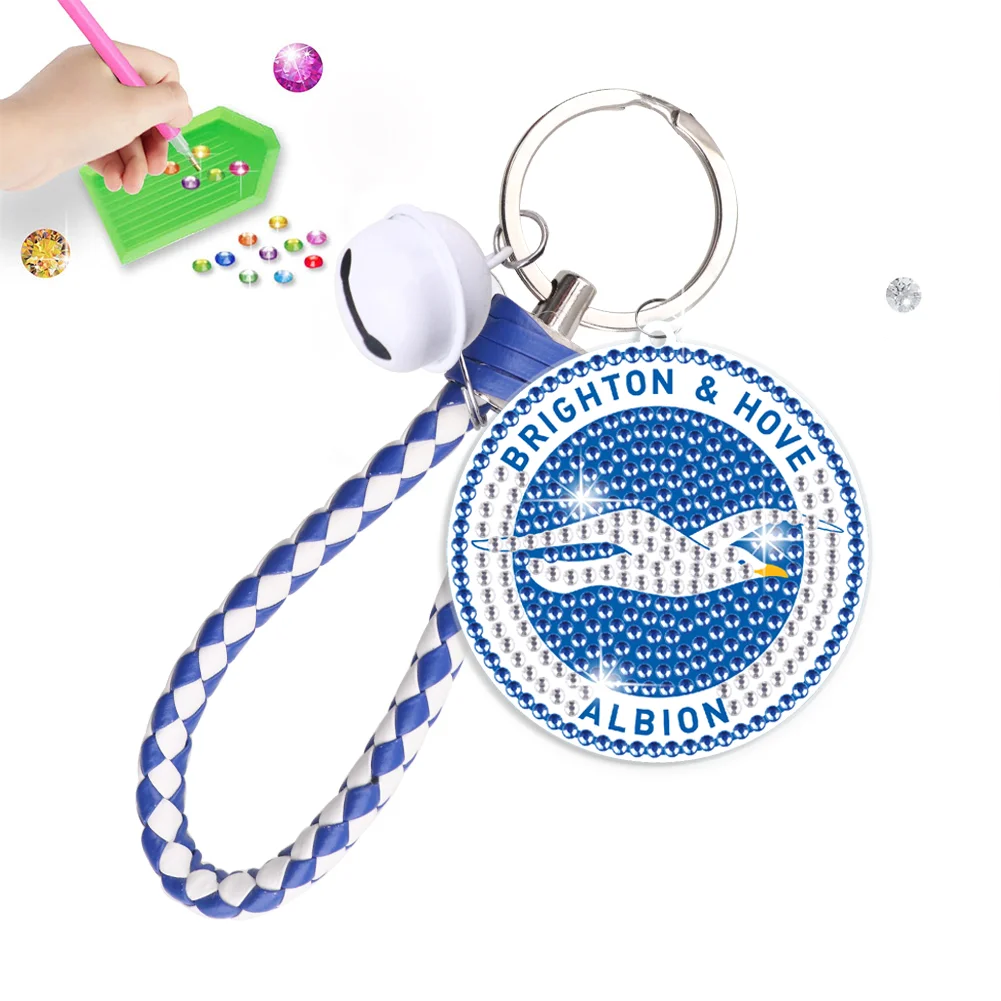 【Upgrade】DIY Brighton & Hove Albion F.C. Logo Double Sided Rhinestone Painting Keychain Pendant for Adult
