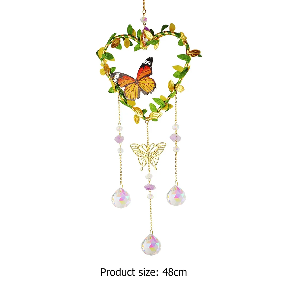 Crystal Wind Chime Prism Catchers Ornament Home Room Garden Decor (Heart)