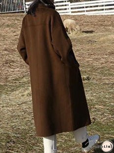 Women's Coats Solid Vintage Pocket Wool Coats