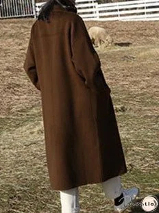 Women's Coats Solid Vintage Pocket Wool Coats