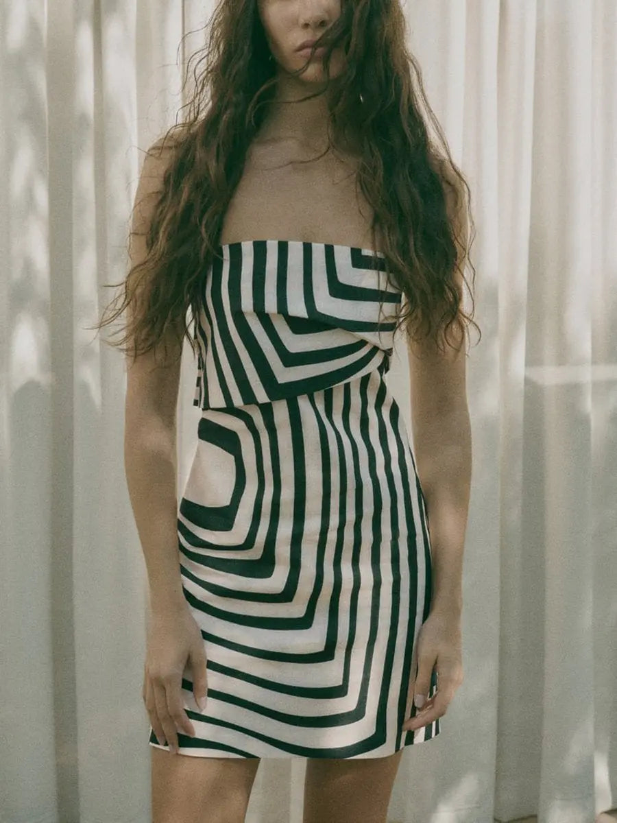 Off Shoulder Sleeveless Zebra Stripe Short Dress