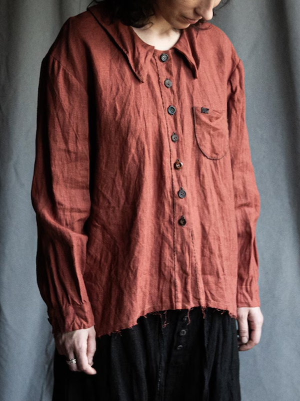 Lapel Solid Color Cotton And Linen Shirt hjn Shicloths