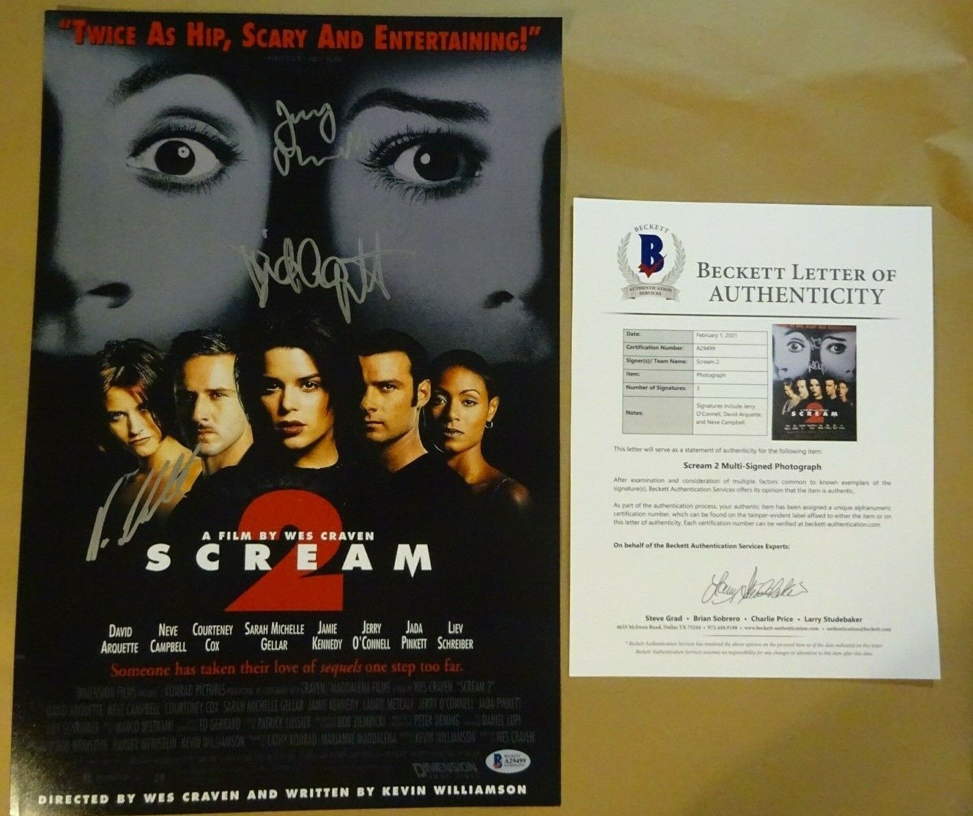 Signed SCREAM 2 Signed 12x18 Photo Poster painting CAMPBELL ARQUETTE O'CONNELL BECKETT LOA COA