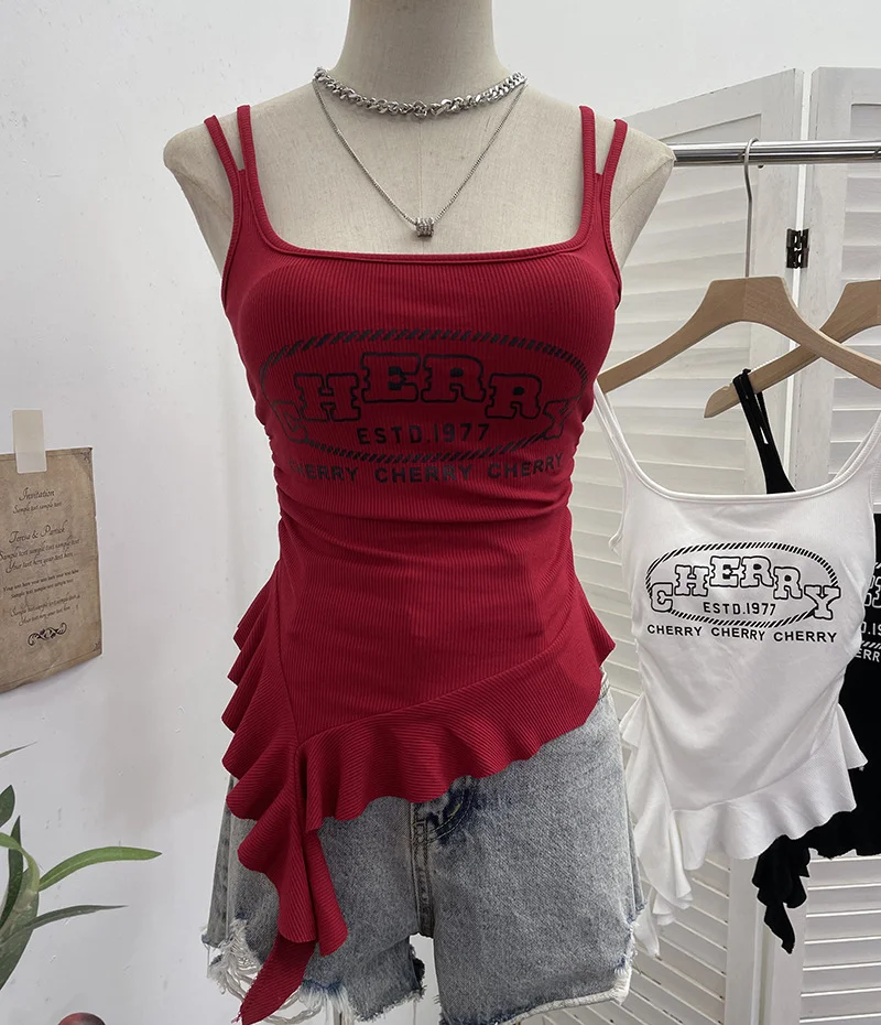 Nigikala Nigikala Tector-Mat T-Shirt With Bosom Tset T-Shirt With Irregular Sling Vest T-Shirt With Tsets 1261