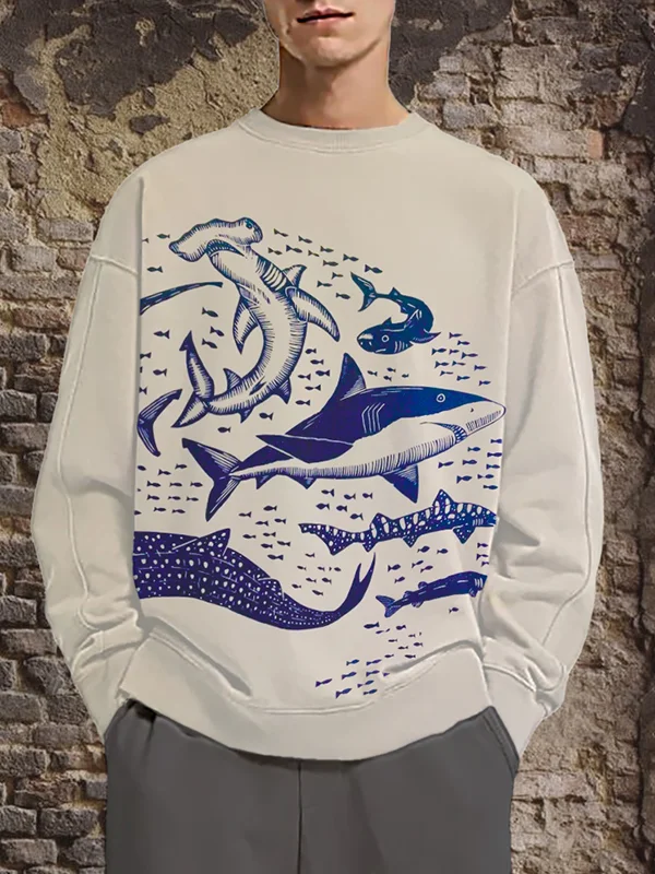 Men's Shark Species Whale Shark Fish Drawing Print Casual Sweatshirt