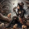 Girl With Cat-11CT Stamped Cross Stitch 50*50cm/19.69*19.69in