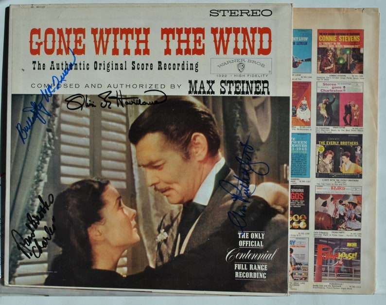 GONE WITH The WIND L P Soundtrack Signed x4 G W T W Cast Ann Rutherford, Olivia De Havilland, Butterfly McQueen, Rand Brooks wcoa