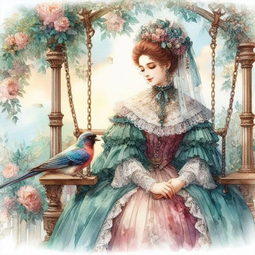Diamond Painting - Full Round Drill - Swing Lady(Canvas|30*30cm)
