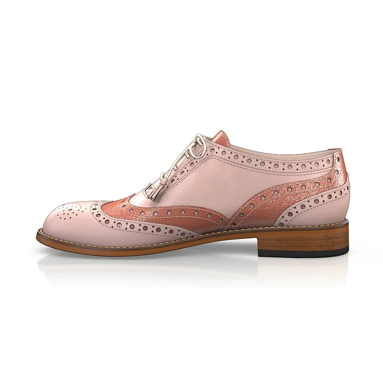 FSJ Blush Wingtip Shoes Round Toe Lace Up Women's Oxfords |FSJ Shoes