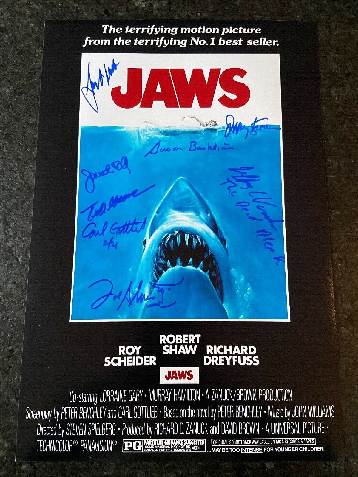 * JAWS * signed 12x18 poster * BACKLINIE, KRAMER, GOTTLIEB +5 MORE * PROOF * 6